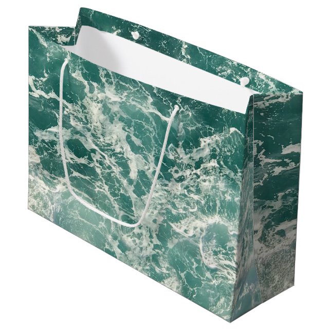 Blue Green Ocean Waves  Large Gift Bag (Front Angled)