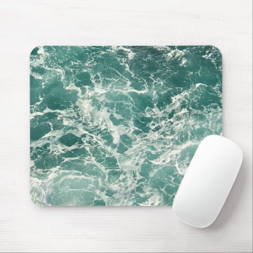 Blue Green Ocean Waves Mouse Pad
