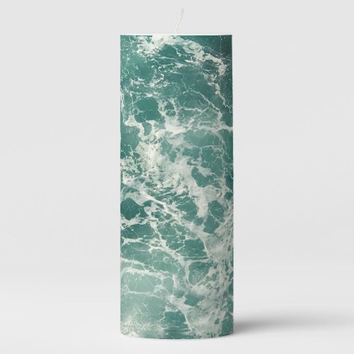 Blue Green Ocean Waves Pillar Candle
