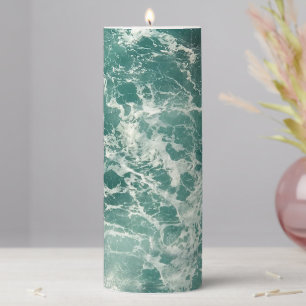 Blue Green Ocean Waves Pillar Candle