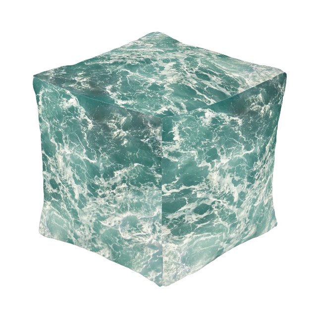 Blue Green Ocean Waves Pouf (Angled Back)