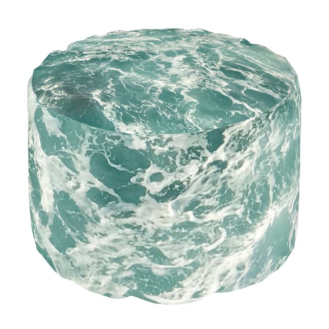 Blue Green Ocean Waves Pouf (Angled Front)