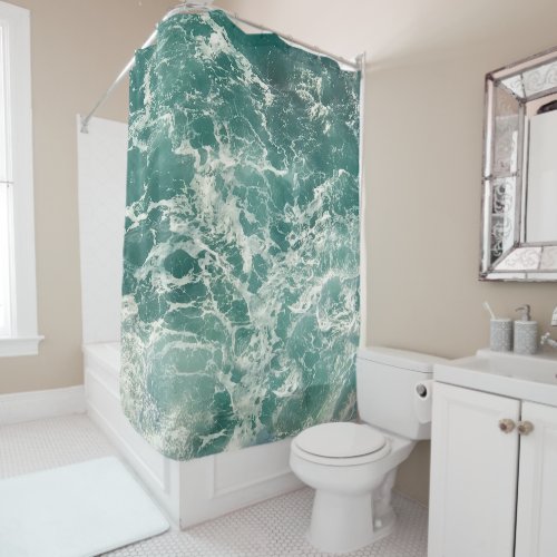 Blue Green Ocean Waves Shower Curtain