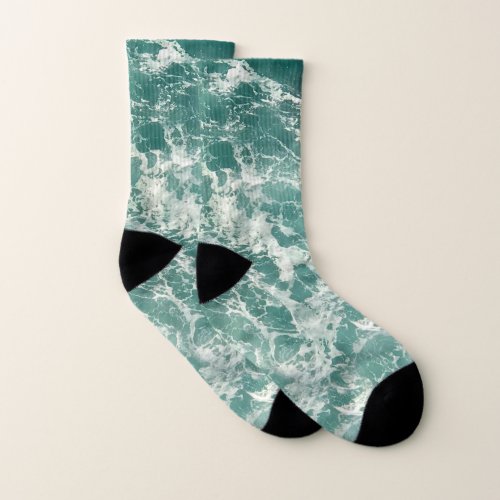 Blue Green Ocean Waves Socks