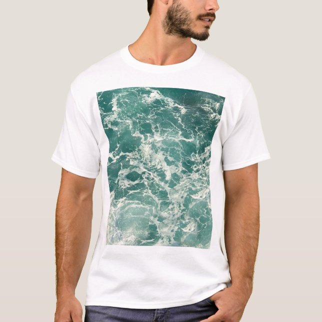 Blue Green Ocean Waves T-Shirt (Front)