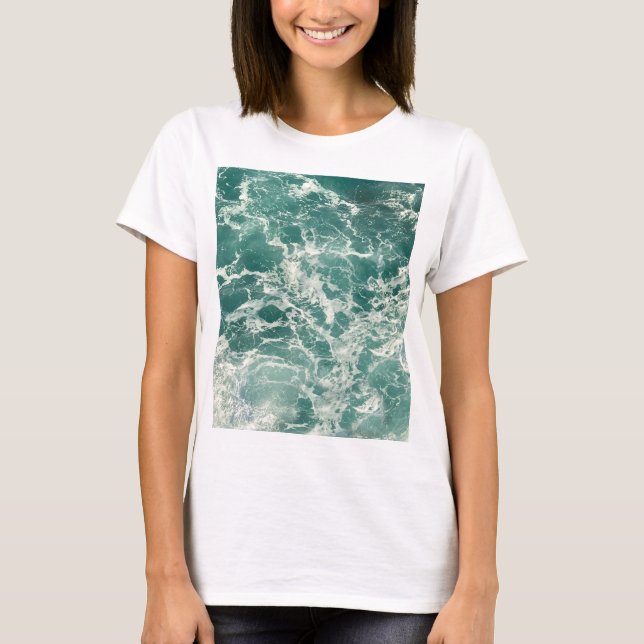 Blue Green Ocean Waves T-Shirt (Front)