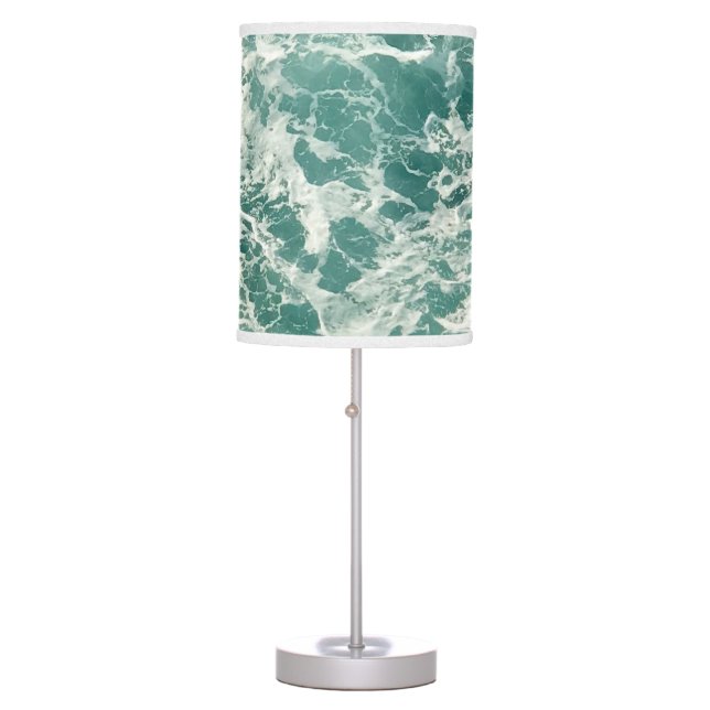 Blue Green Ocean Waves Table Lamp (Front)