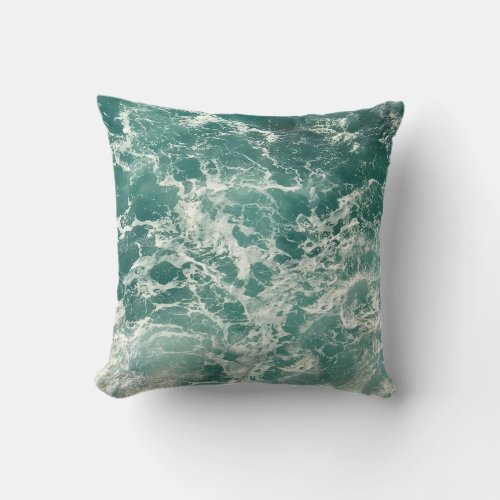 Blue Green Ocean Waves Throw Pillow