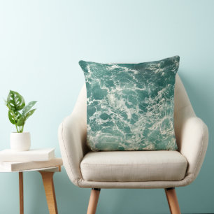 Blue Green Ocean Waves Throw Pillow