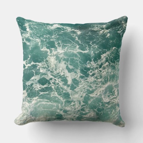 Blue Green Ocean Waves Throw Pillow