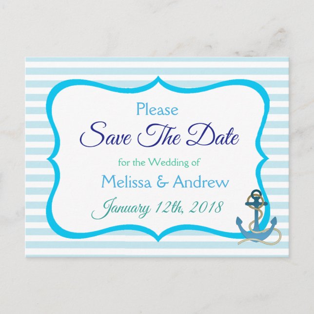 Blue Green Oceanic Anchor Save the Date Postcard (Front)