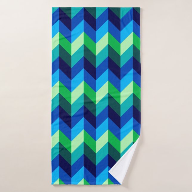 Blue Green Ombre Chevrons Bath Towel (Bath Towel)