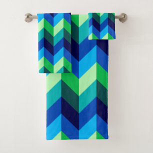 Blue Green Ombre Chevrons Bath Towel Set