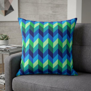 Blue Green Ombre Chevrons Big Throw Pillow