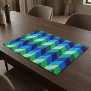 Blue Green Ombre Chevrons Cloth Placemat