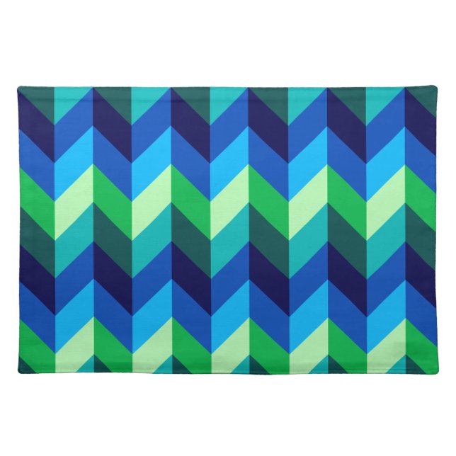 Blue Green Ombre Chevrons Cloth Placemat   (Front)