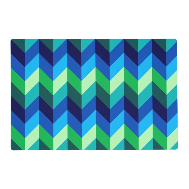 Blue Green Ombre Chevrons Laminated Placemat   (Front)