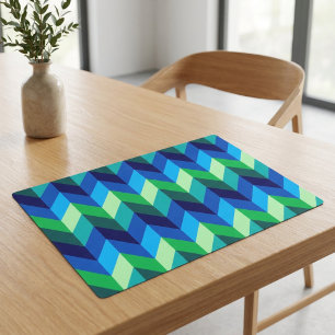 Blue Green Ombre Chevrons Laminated Placemat