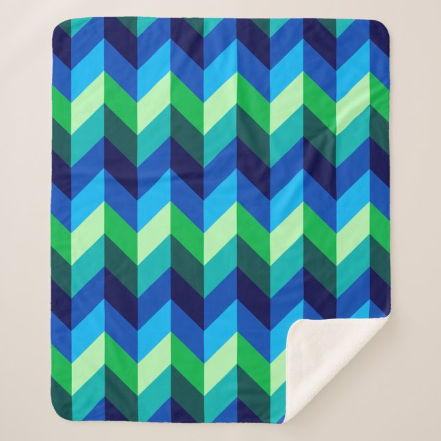 Blue Green Ombre Chevrons Medium Sherpa Blanket (Front)