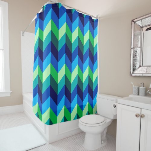 Blue Green Ombre Chevrons Shower Curtain