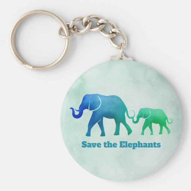 Blue Green Ombre Elephant Cow Calf Keychain