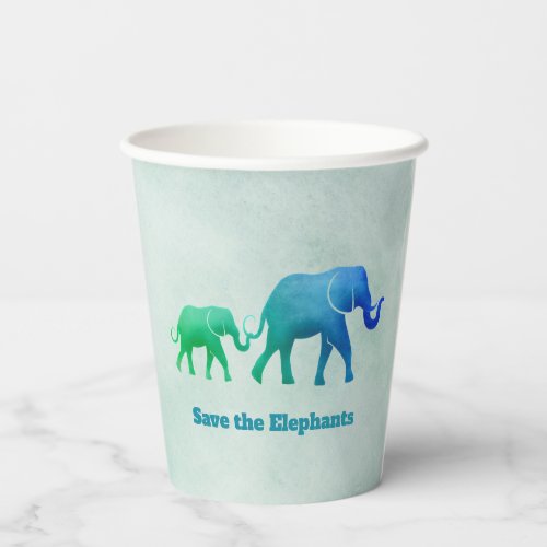 Blue Green Ombre Elephant Cow Calf  Paper Cups