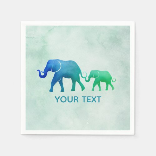 Blue Green Ombre Elephant Cow Calf Paper Napkins