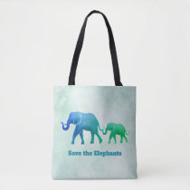 Blue Green Ombre Elephant Cow Calf Tote Bag