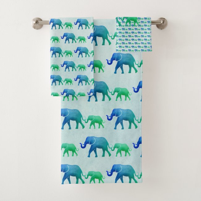 Blue Green Ombre Elephants