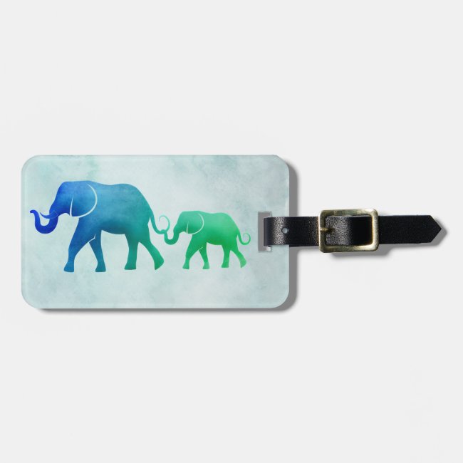 Blue Green Ombre Elephants Design Luggage Tag