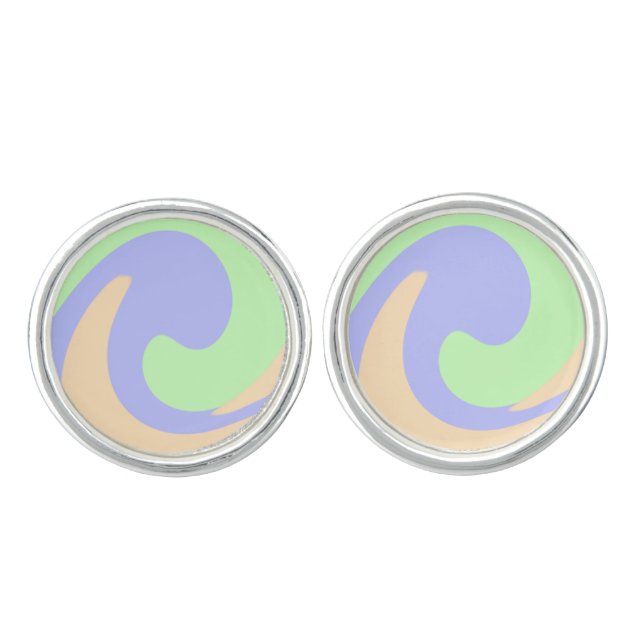 Blue green ombre fluid marble boho bold pattern  cufflinks (Front)