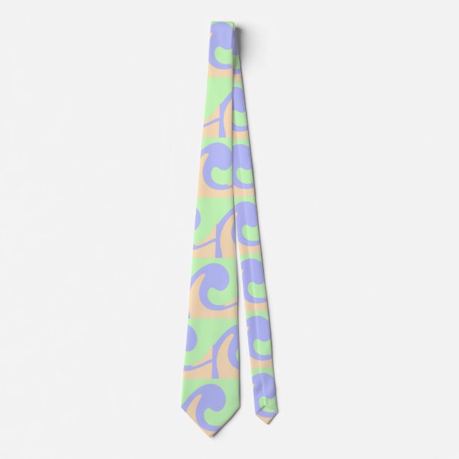Blue green ombre fluid marble boho bold pattern  neck tie (Front)