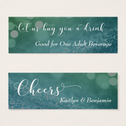 Blue Green Ombre Glitter Bokeh Mini Drink Ticket