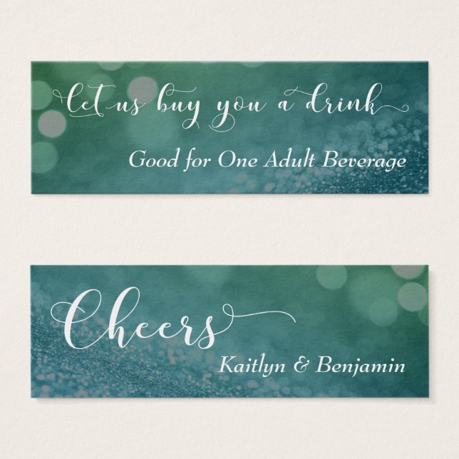 Blue Green Ombre Glitter Bokeh Mini Drink Ticket (Front & Back)