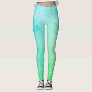 Blue Green Ombre Glitter Leggings
