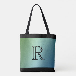 Blue Green Ombre Gradient with Monogram Tote Bag