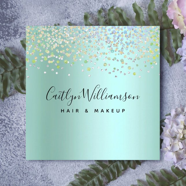 Blue green ombre hair stylist makeup artist modern square business card (Creator Uploaded)