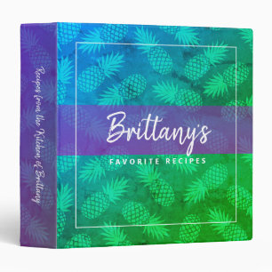 Blue green ombre recipe cookbook pineapple bold 3 ring binder