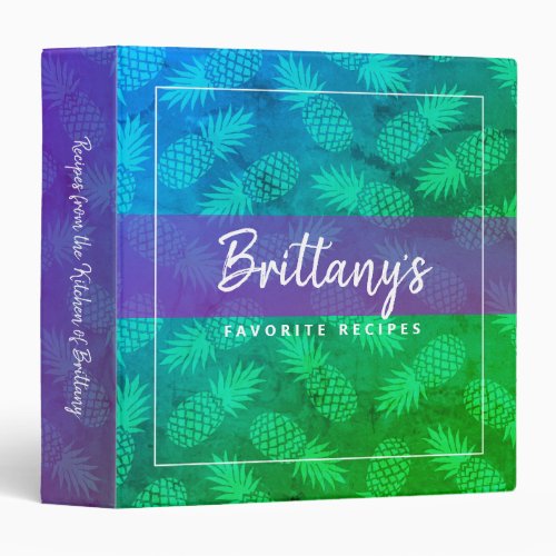 Blue green ombre recipe cookbook pineapple bold 3 ring binder