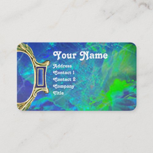 BLUE GREEN OPAL ART NOUVEAU GOLD JEWEL MONOGRAM BUSINESS CARD