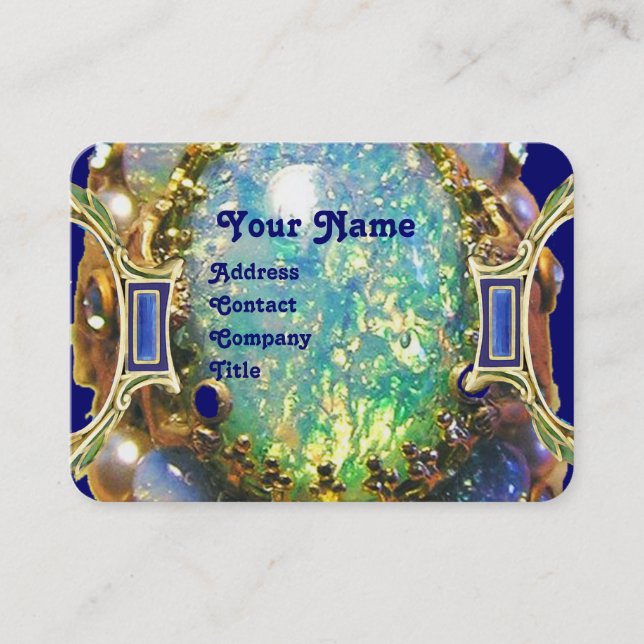 BLUE GREEN OPAL ,ART NOUVEAU GOLD JEWEL MONOGRAM BUSINESS CARD (Front)