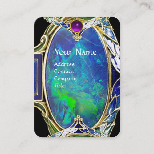 BLUE GREEN OPAL ART NOUVEAU GOLD JEWEL MONOGRAM BUSINESS CARD