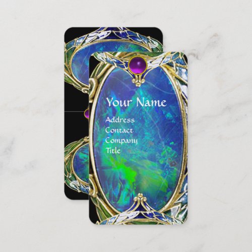 BLUE GREEN OPAL ART NOUVEAU GOLD JEWEL MONOGRAM BUSINESS CARD