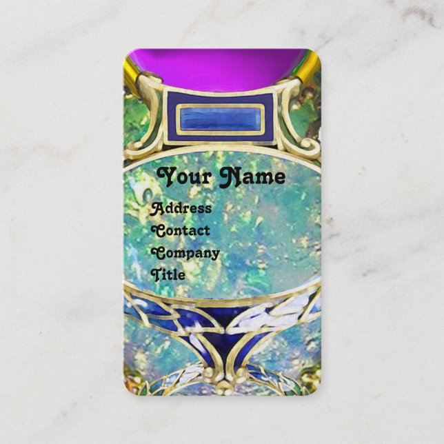 BLUE GREEN OPAL ,ART NOUVEAU GOLD JEWEL MONOGRAM BUSINESS CARD (Front)