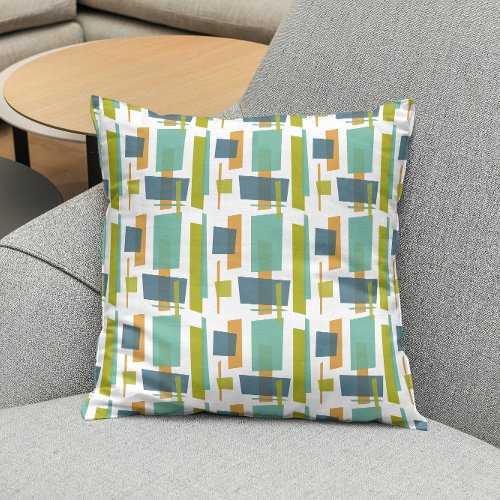 Blue Green Orange Abstract Rectangles Mid_century Throw Pillow