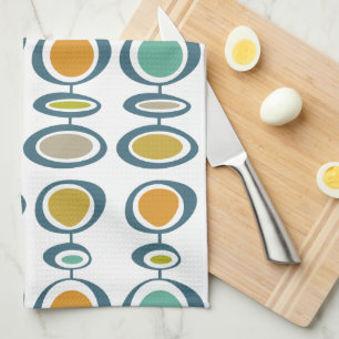 Blue Green Orange Circles Mid-Century Pattern Kitchen Towel
