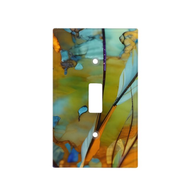  blue green orange gold feather abstract  light switch cover (Front)