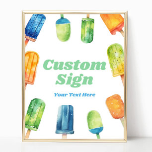 Blue Green Orange Popsicle Party Custom Table Sign