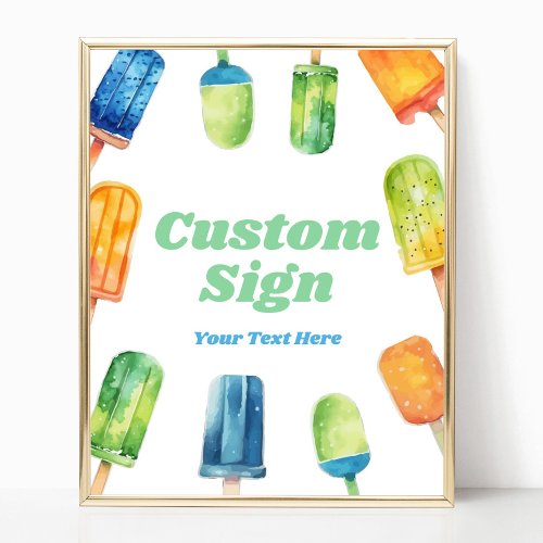 Blue Green Orange Popsicle Party Custom Table Sign