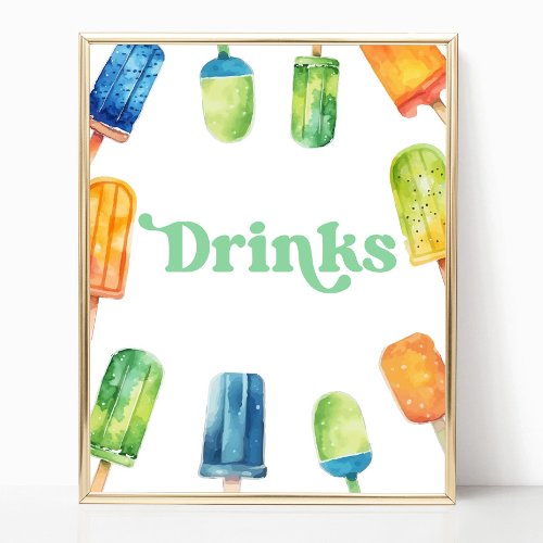 Blue Green Orange Popsicle Party Drinks Table Sign